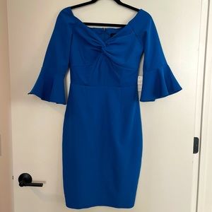 NWT Paper Dolls sweetheart midi bodycon dress with knot front in cobalt, size 8